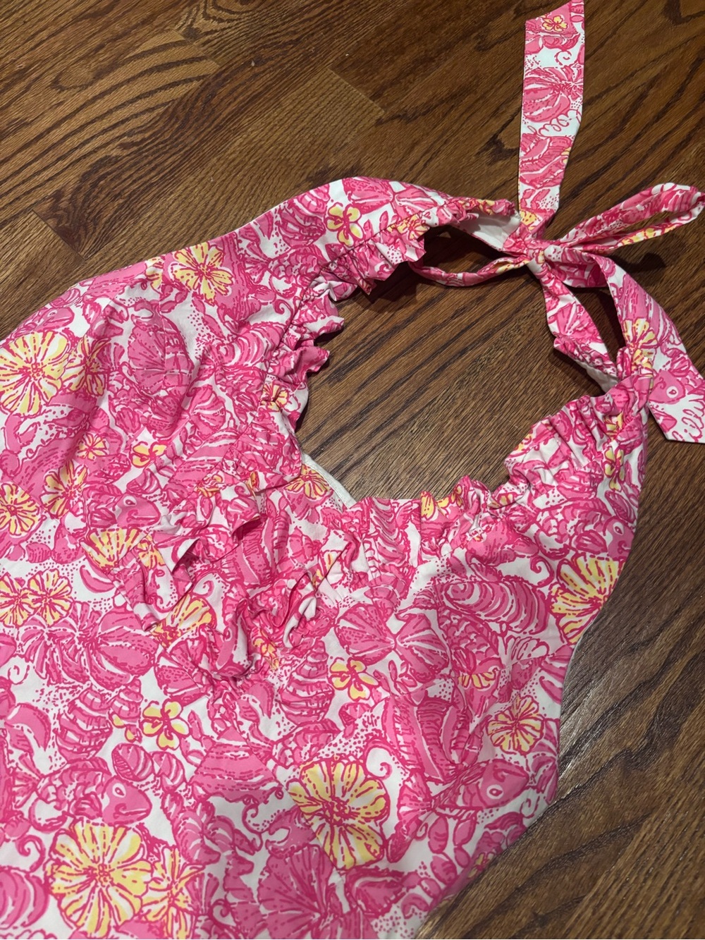 Lilly Pulitzer resort Pink and Yellow Halter chum bucket raffle Dress Sz 10 - Picture 8 of 9